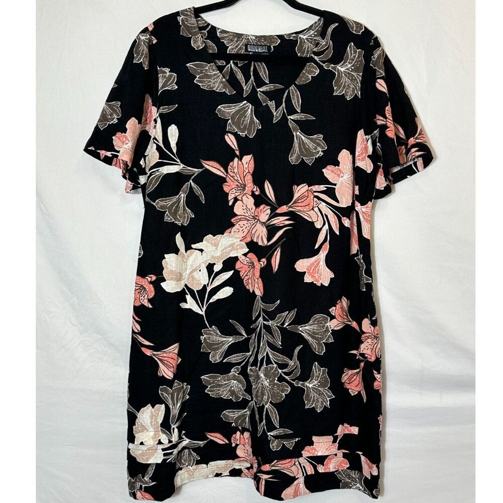 Nicole Miller Originals Linen Blend Short Sleeve Mini Dress Size L Tiger Lilies